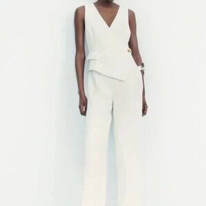 Zara Cream V-Neck Sleeveless Jumpsuit